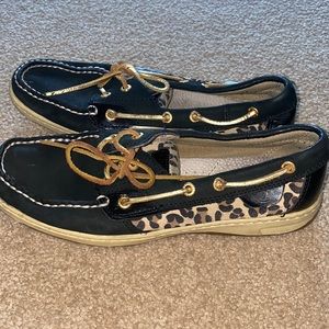 Black and leopard sperry shoes